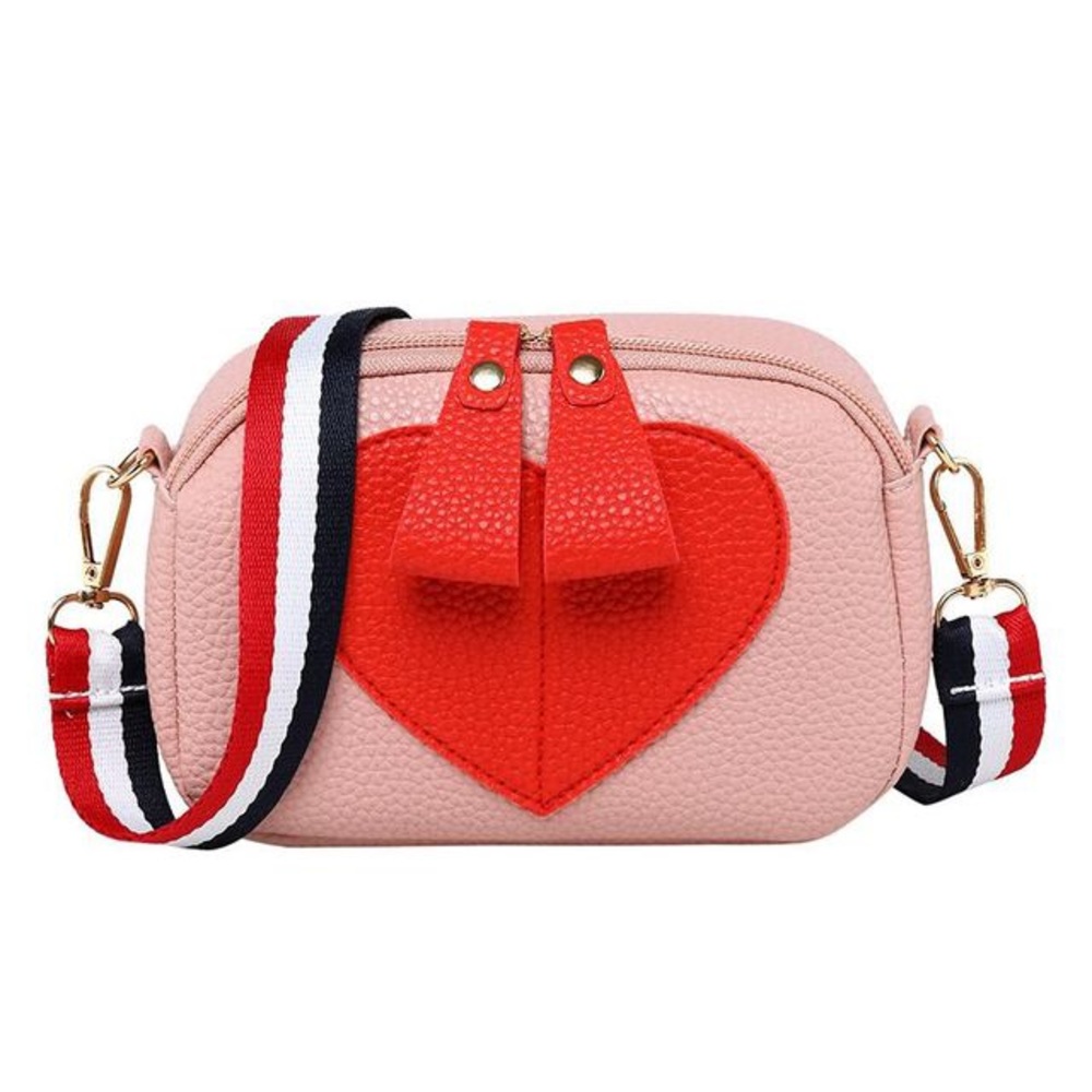 Pink shoulder bag with red heart